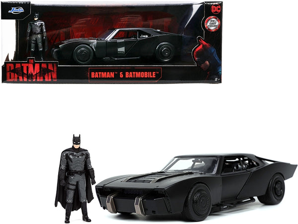 Batmobile Matt Black with Batman Diecast Figure "The Batman" (2022) Movie "DC Comics" 1/24 Diecast Model Car by Jada - Miniature Motors