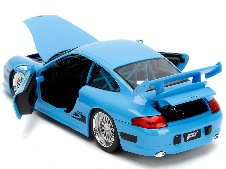 Porsche 911 GT3 RS Light Blue with Black Accents "Fast Five" (2011) Movie "25 Years of Fast & Furious" Series 1/24 Diecast Model Car by Jada