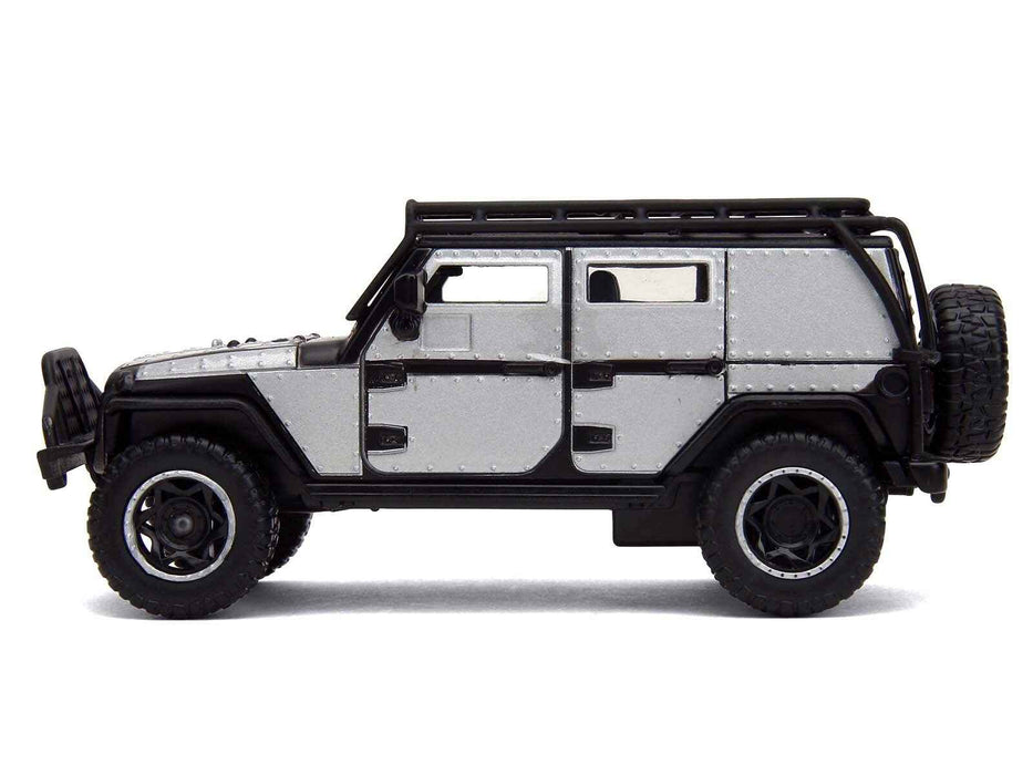 Tej's Jeep Wrangler Custom Silver Metallic with Black Top and Roof Rack "Furious 7" (2015) Movie "25 Years of Fast & Furious" Series 1/32 Diecast Model Car by Jada