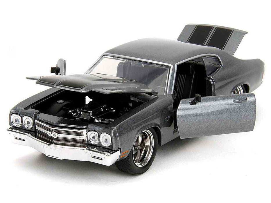 1970 Chevrolet Chevelle SS Gray Metallic with Black Stripes "Fast & Furious" (2009) Movie "Fast & Furious 25th Anniversary" Series 1/24 Diecast Model Car by Jada