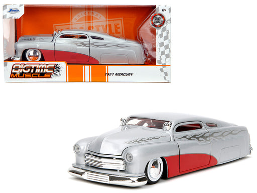 1951 Mercury Silver Metallic and Red with Flame Graphics and Red Interior "Bigtime Muscle" Series 1/24 Diecast Model Car by Jada - Miniature Motors