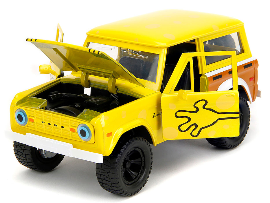 1973 Ford Bronco Yellow with Graphics and SpongeBob SquarePants Diecast Figure "SpongeBob SquarePants" (1999-Current) TV Series "Hollywood Rides" Series 1/24 Diecast Model Car by Jada