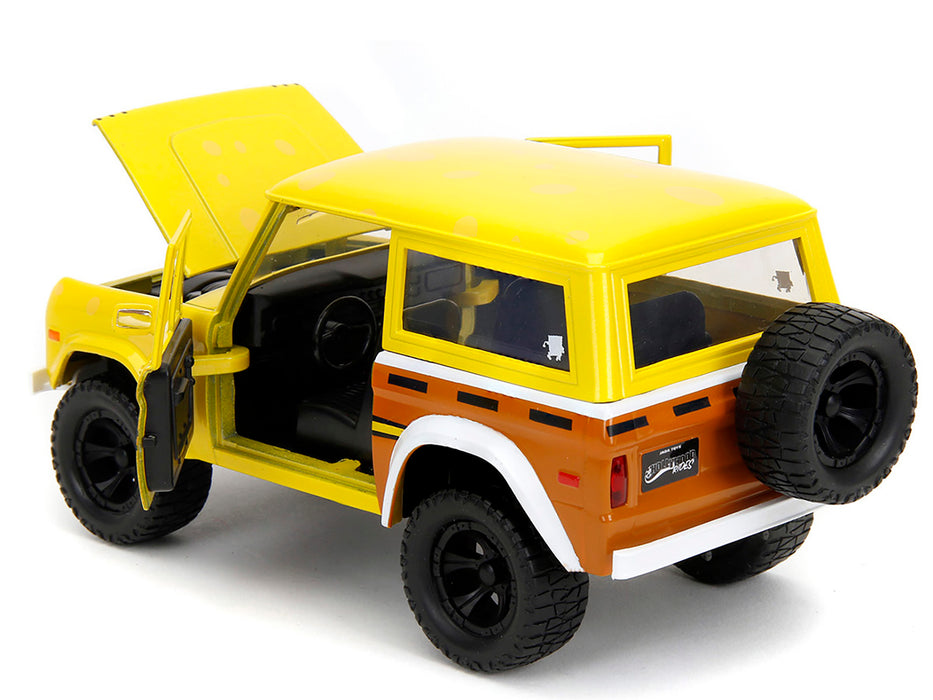 1973 Ford Bronco Yellow with Graphics and SpongeBob SquarePants Diecast Figure "SpongeBob SquarePants" (1999-Current) TV Series "Hollywood Rides" Series 1/24 Diecast Model Car by Jada