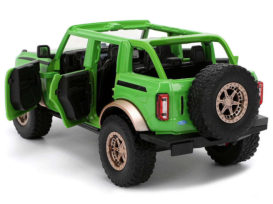 2021 Ford Bronco Green with Black Stripes and Green M&M's Diecast Figure "Hollywood Rides" Series 1/24 Diecast Model Car by Jada
