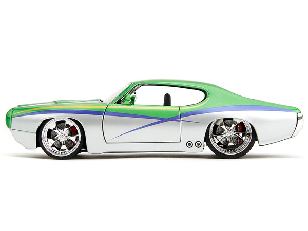 1969 Pontiac GTO Judge Green Metallic and Silver with Stripes "Bigtime Muscle" Series 1/24 Diecast Model Car by Jada - Miniature Motors