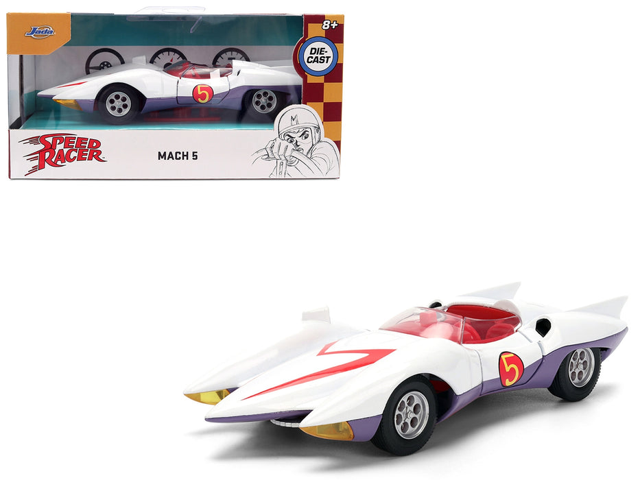 Mach 5 White with Red Stripes and Interior "Speed Racer" (1967) TV Series "Anime Hollywood Rides" Series 1/32 Diecast Model Car by Jada