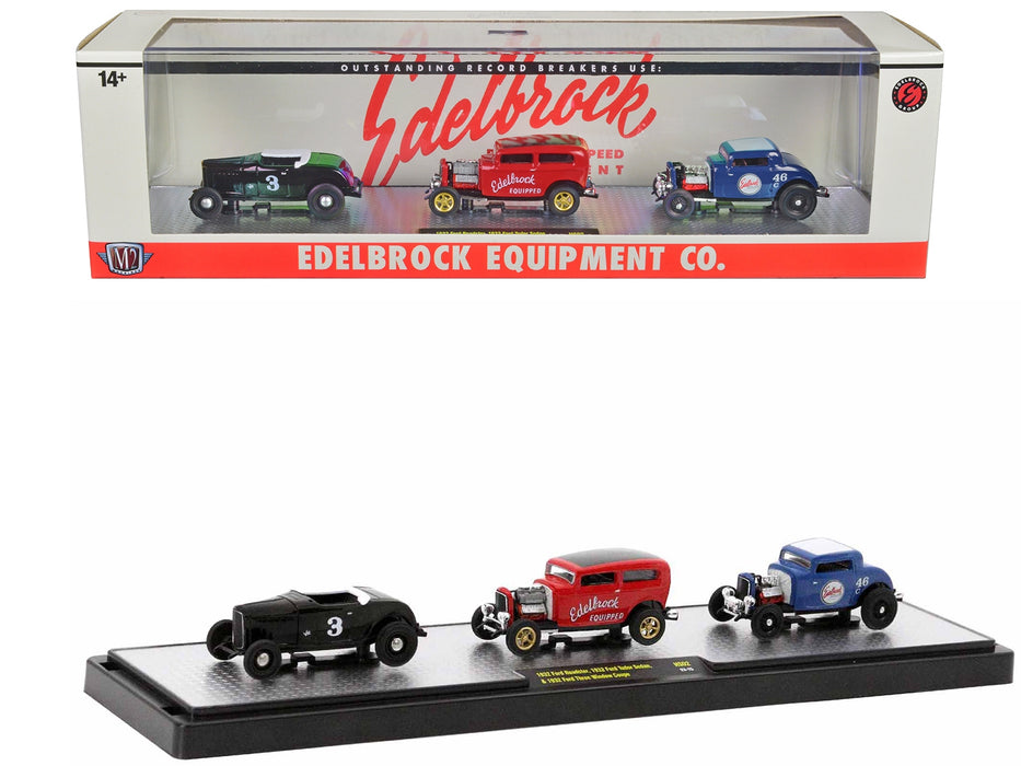 "Edelbrock Equipment Co." Set of 3 Pieces Limited Edition to 2750 pieces Worldwide 1/64 Diecast Models by M2 Machines - Miniature Motors