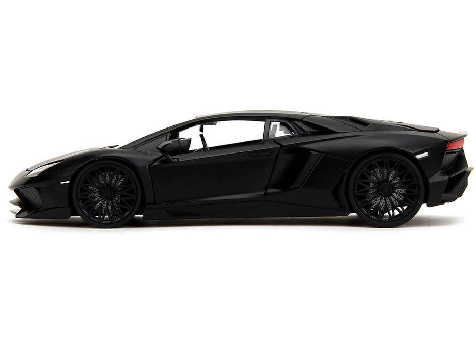 Shaw's Lamborghini Aventador Matt Black "Furious 7" (2015) Movie "Fast & Furious" Series 1/24 Diecast Car Model by Jada