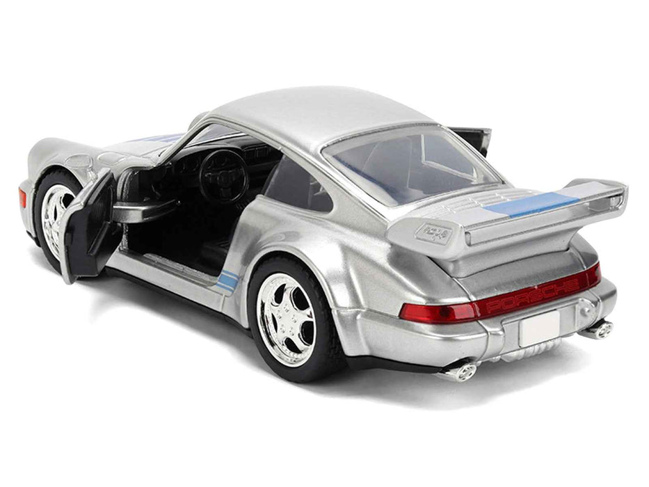 Porsche 911 Carrera RS 3.8 "Mirage" Silver Metallic with Blue Stripes "Transformers: Rise of the Beasts" (2023) Movie "Hollywood Rides" 1/32 Diecast Model Car by Jada