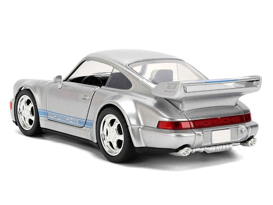 Porsche 911 Carrera RS 3.8 "Mirage" Silver Metallic with Blue Stripes "Transformers: Rise of the Beasts" (2023) Movie "Hollywood Rides" 1/32 Diecast Model Car by Jada