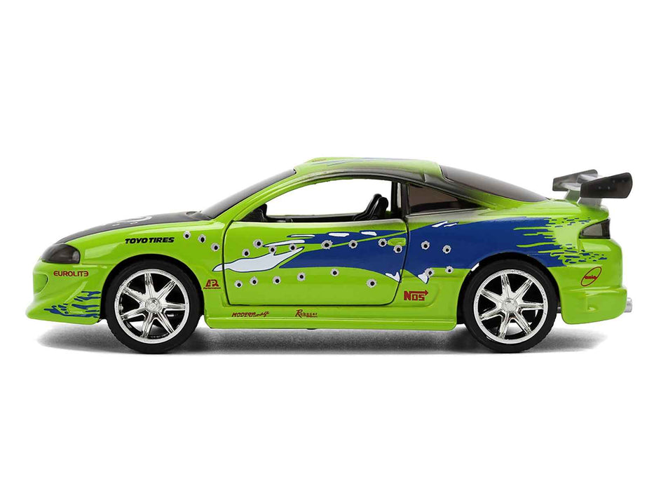 Brian's Mitsubishi Eclipse Green with Graphics (Damaged Version) "The Fast and the Furious" (2001) Movie "Fast & Furious" Series 1/32 Diecast Model Car by Jada