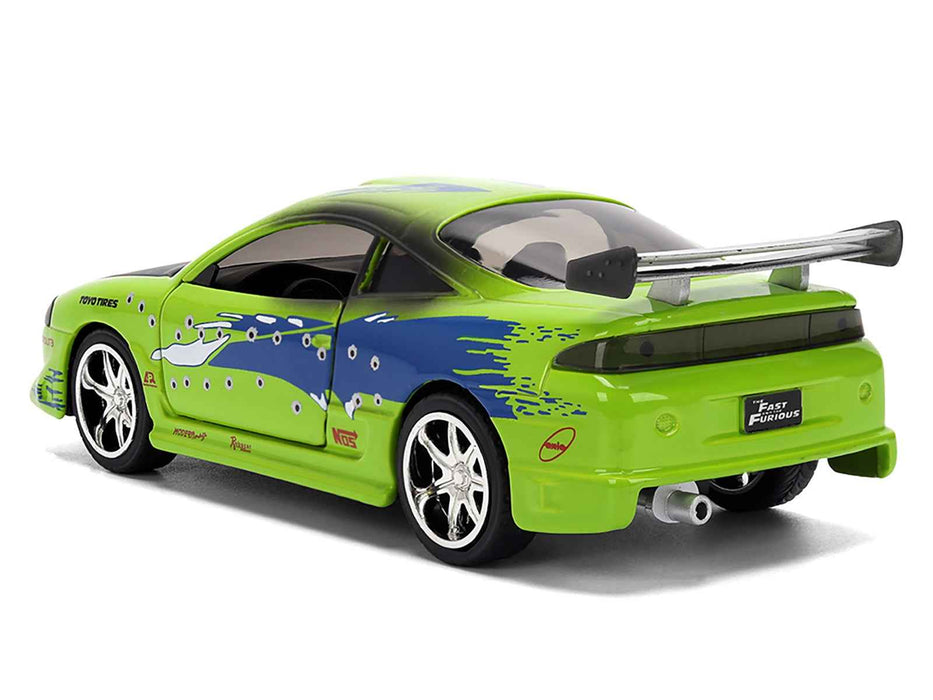 Brian's Mitsubishi Eclipse Green with Graphics (Damaged Version) "The Fast and the Furious" (2001) Movie "Fast & Furious" Series 1/32 Diecast Model Car by Jada