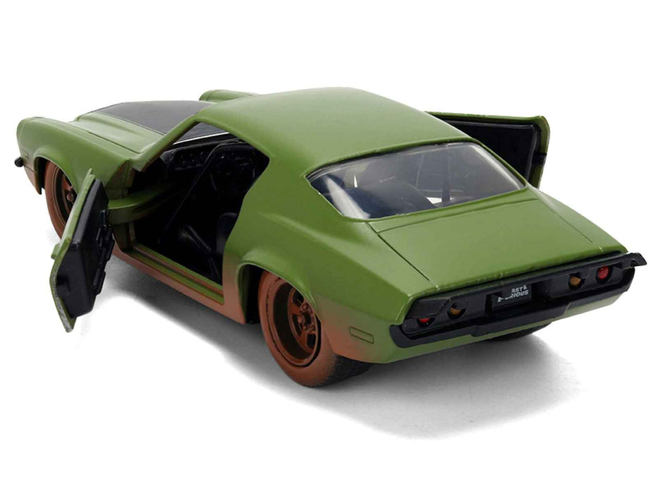 Dom's 1973 Chevrolet Camaro "F-Bomb" Matt Green (Dirty Version) with Black Hood Stripe "Fast & Furious" (2009) Movie "Fast & Furious 25 Years" Series 1/32 Diecast Model Car by Jada