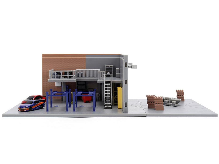 "Fast & Furious" Han's Garage Diorama with 2 Cars and Accessories "Nano Scene" Series 1/32 Model by Jada