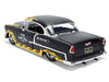 1955 Chevrolet Bel Air "BTM Social Club" Matt Black with Flames "Bigtime Muscle" Series 1/24 Diecast Model Car by Jada
