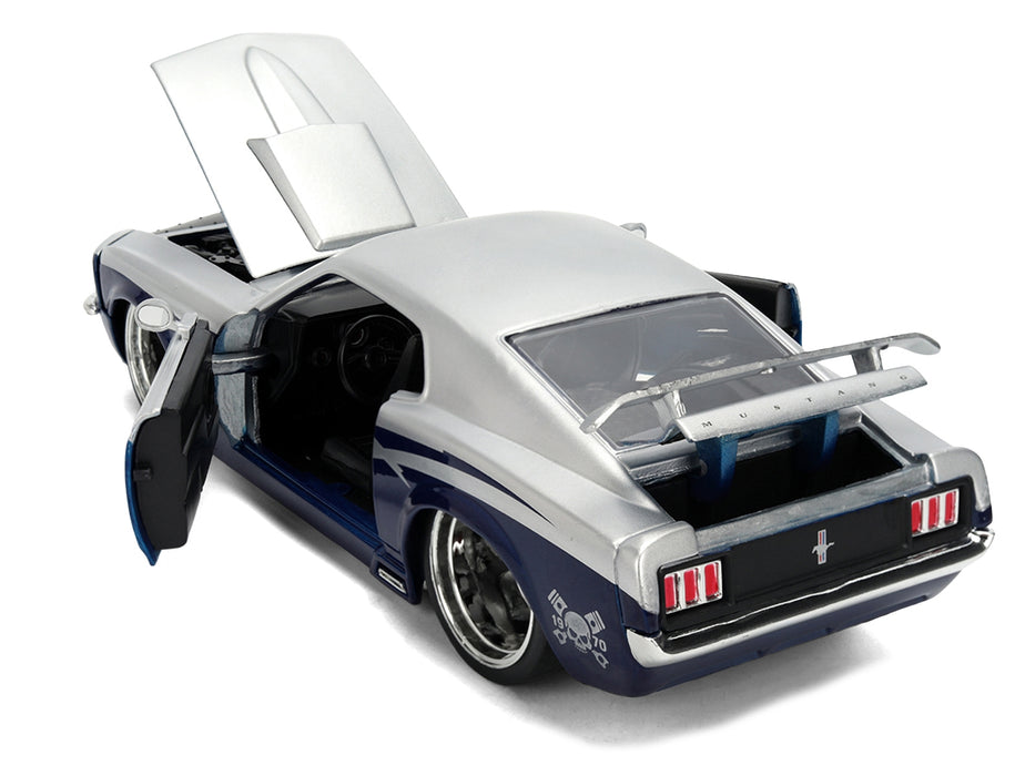 1970 Ford Mustang Boss 429 "Iron Stallion Speed Shop" Silver and Dark Blue Metallic "Bigtime Muscle" Series 1/24 Diecast Model Car by Jada
