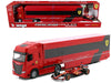 Iveco S-Way 570 Car Transporter Red and Ferrari SF-24 #16 Charles Leclerc Formula One F1 World Championship (2024) "Racing Hauler" Series 1/43 Diecast Model Car by Bburago