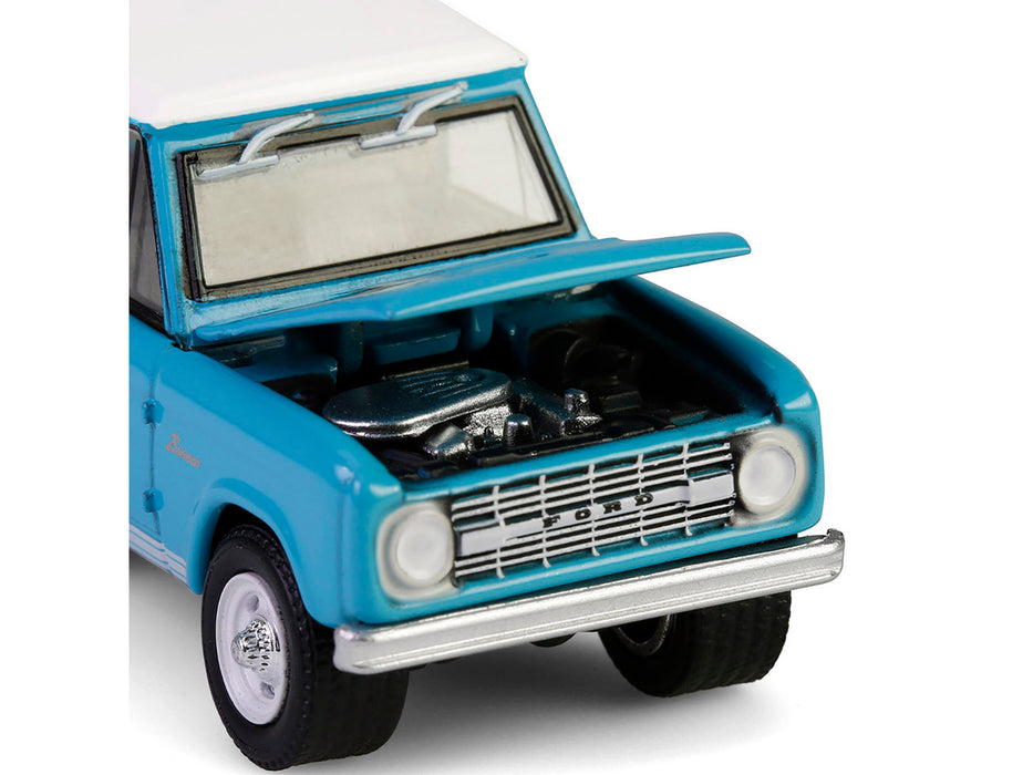 1966 Ford Bronco Custom SUV Turquoise Blue with White Top "Barrett-Jackson" Series 15 1/64 Diecast Model Car by Greenlight