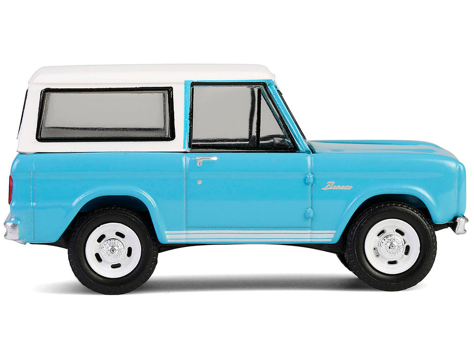 1966 Ford Bronco Custom SUV Turquoise Blue with White Top "Barrett-Jackson" Series 15 1/64 Diecast Model Car by Greenlight