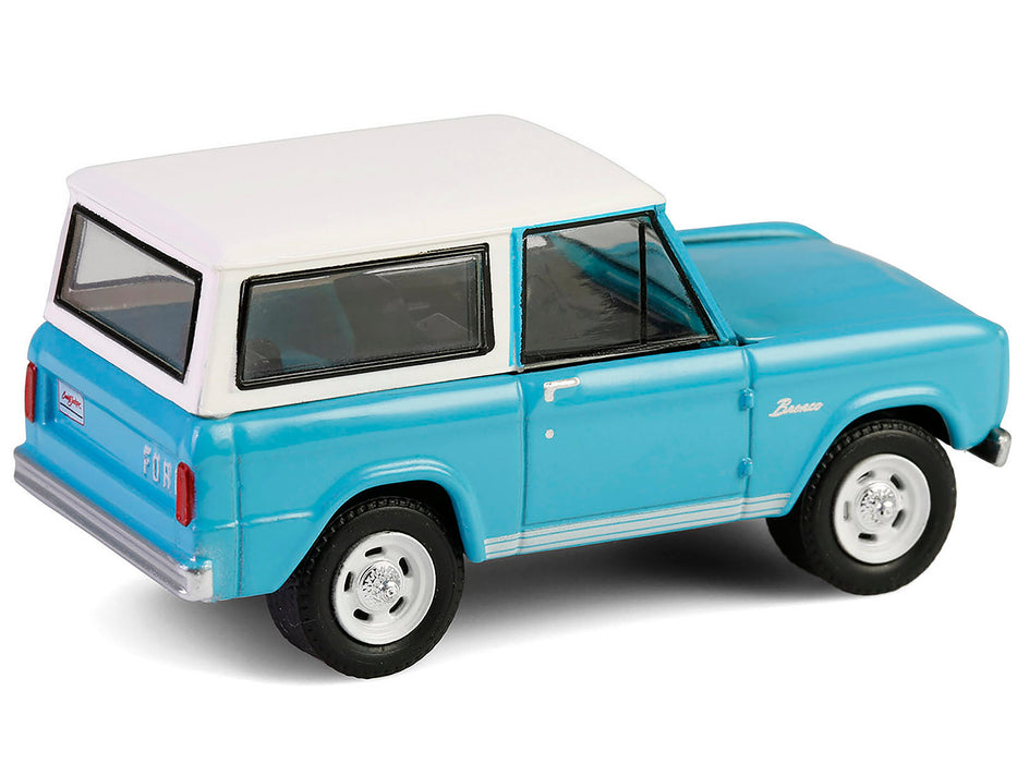 1966 Ford Bronco Custom SUV Turquoise Blue with White Top "Barrett-Jackson" Series 15 1/64 Diecast Model Car by Greenlight