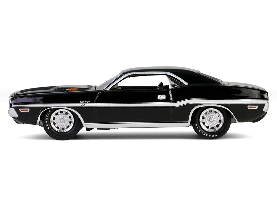 1970 Dodge Challenger R/T 440 Black with White Stripes "Barrett-Jackson" Series 15 1/64 Diecast Model Car by Greenlight
