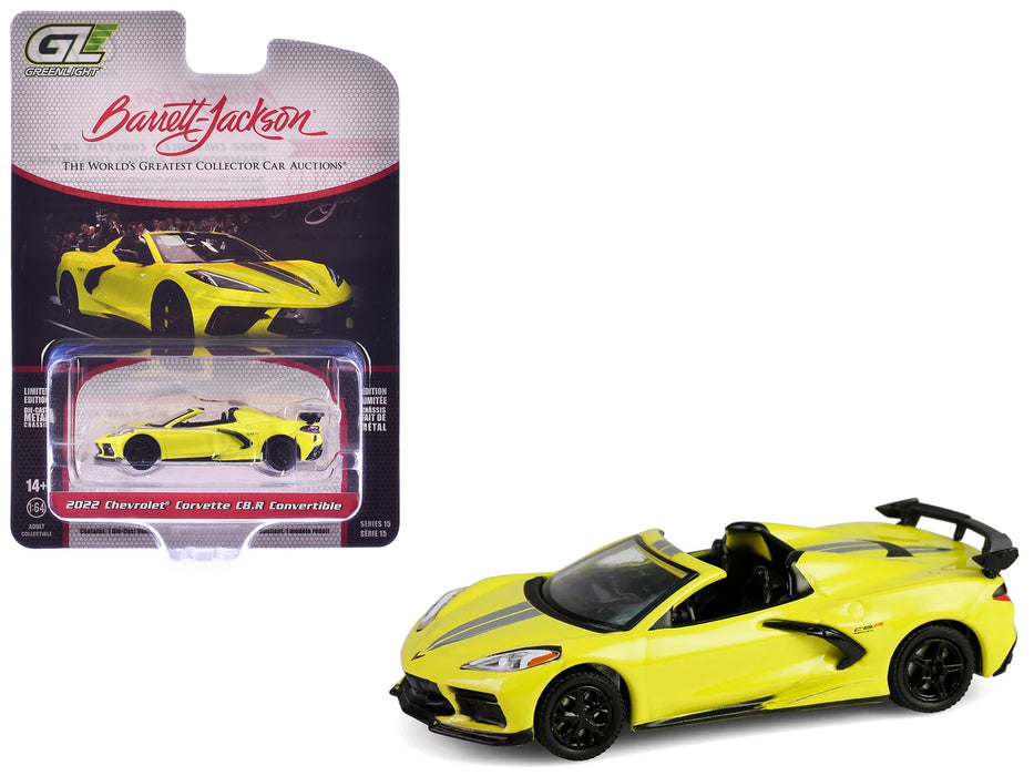 2022 Chevrolet Corvette C8.R Convertible Yellow with Silver Stripes "Barrett-Jackson" Series 15 1/64 Diecast Model Car by Greenlight