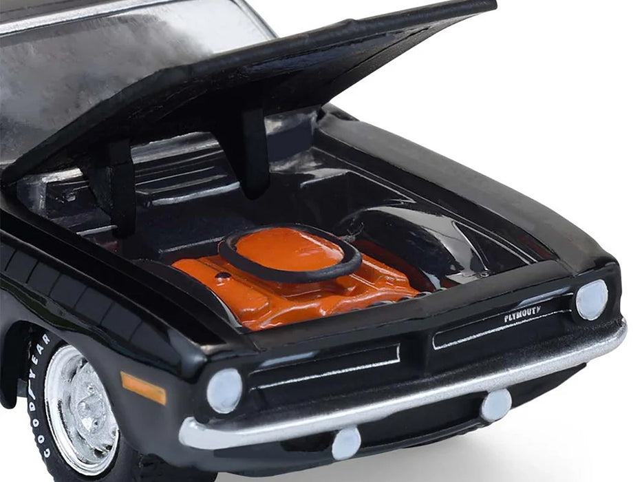 1970 Plymouth 'Cuda AAR Black with Gray Stripes "Barrett-Jackson" Series 16 1/64 Diecast Model Car by Greenlight