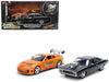 Dom's 1970 Dodge Charger R/T Black and Brian's Toyota Supra Orange with Graphics Set of 2 Cars "Fast & Furious 25th Anniversary" "Fast & Furious" Series 1/24 Diecast Model Cars by Jada