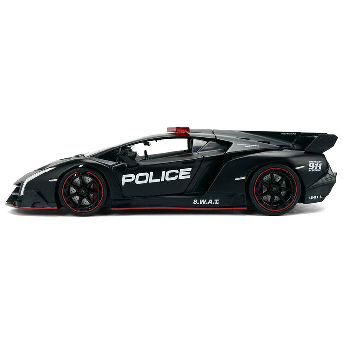 Lamborghini Veneno "Police" Matt Black "Hyper-Spec" Series 1/24 Diecast Model Car by Jada