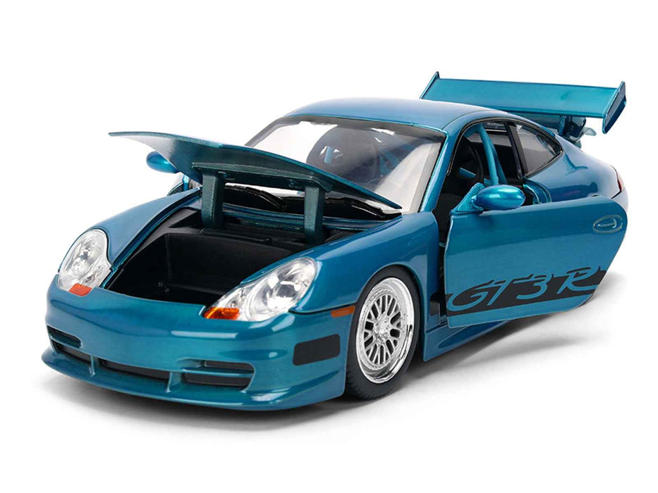 Porsche 911 GT3 RS (996) Blue Color Brush Finish "Fast Five" (2011) Movie "25 Years of Fast & Furious" Series 1/24 Diecast Model Car by Jada