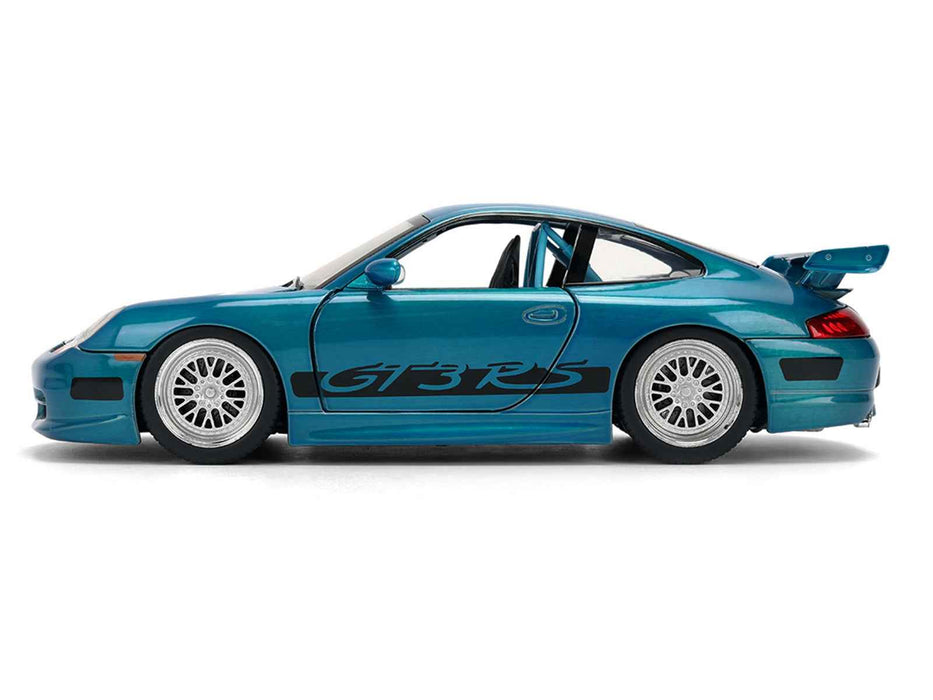 Porsche 911 GT3 RS (996) Blue Color Brush Finish "Fast Five" (2011) Movie "25 Years of Fast & Furious" Series 1/24 Diecast Model Car by Jada