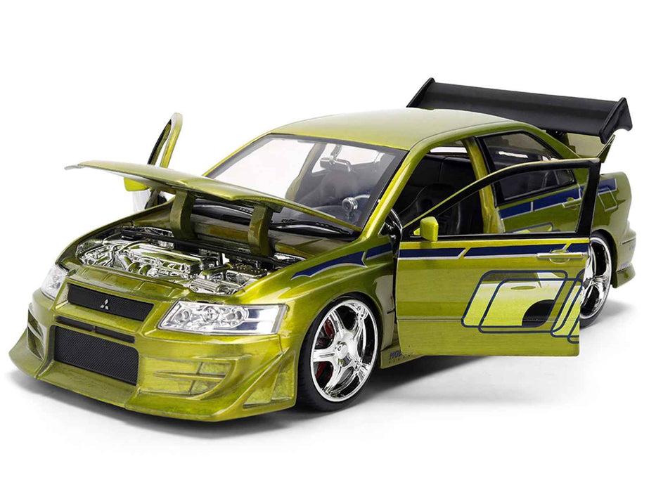 Brian's Mitsubishi Lancer Evolution VII Green Color Brush Finish "2 Fast 2 Furious" (2003) Movie "25 Years of Fast & Furious" Series1/24 Diecast Model Car by Jada