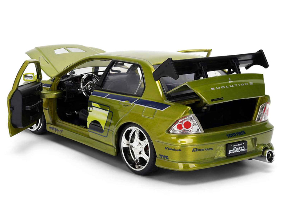 Brian's Mitsubishi Lancer Evolution VII Green Color Brush Finish "2 Fast 2 Furious" (2003) Movie "25 Years of Fast & Furious" Series1/24 Diecast Model Car by Jada