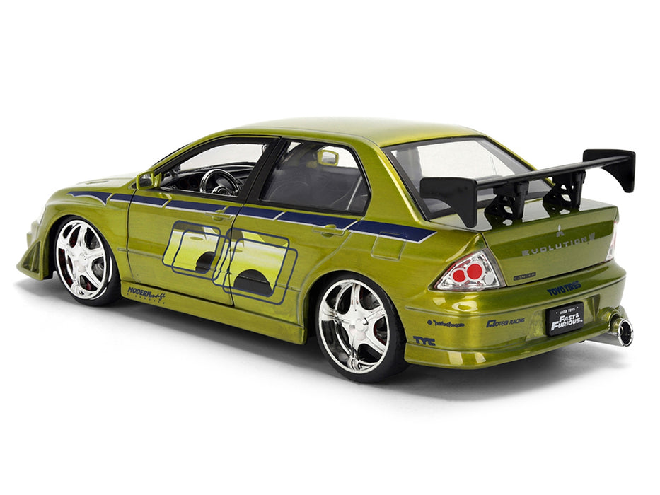 Brian's Mitsubishi Lancer Evolution VII Green Color Brush Finish "2 Fast 2 Furious" (2003) Movie "25 Years of Fast & Furious" Series1/24 Diecast Model Car by Jada