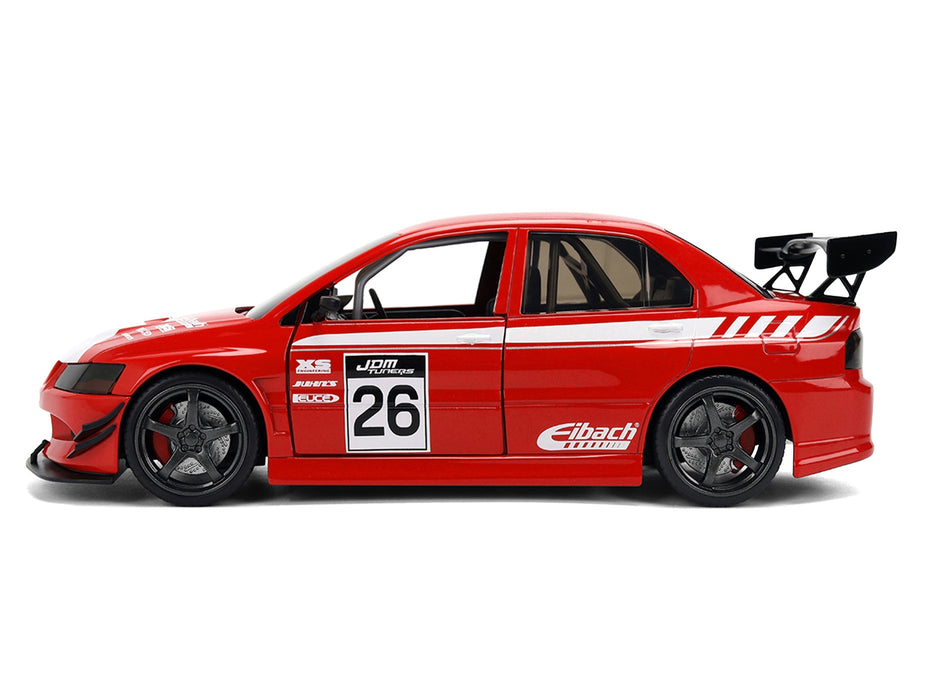 2006 Mitsubishi Lancer Evolution IX RHD (Right Hand Drive) #26 Red with White Graphics "JDM Tuners" Series 1/24 Diecast Model Car by Jada