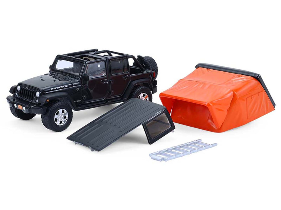 2008 Jeep Wrangler Unlimited Rubicon Dark Charcoal with Modern Rooftop Camper "The Great Outdoors" Series 4 1/64 Diecast Model Car by Greenlight