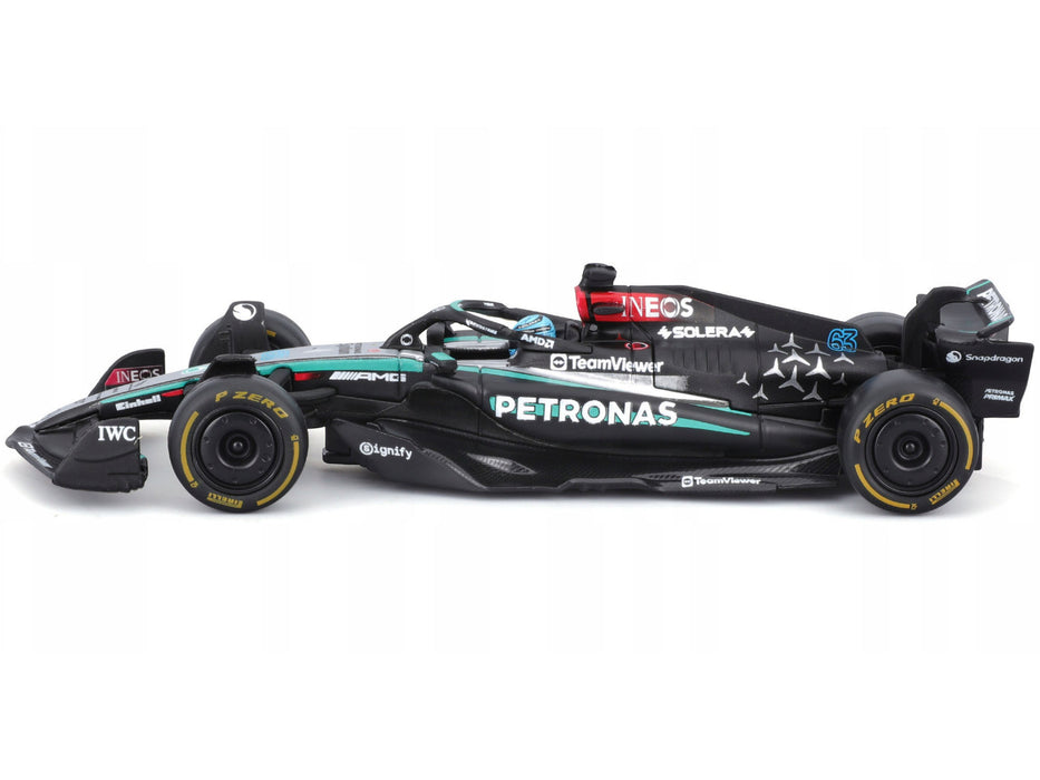 Mercedes-AMG F1 W15 E Performance #63 George Russell "Petronas" Formula One F1 World Championship (2024) with Driver Figure and Display Case "Race" Series 1/43 Diecast Model Car by Bburago