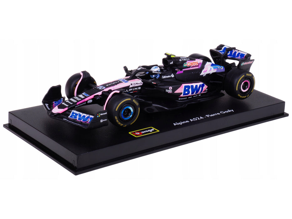 Alpine A524 #10 Pierre Gasly "BWT" "Formula One F1 World Championship" (2024) with Driver Figure and Display Case "Race" Series 1/43 Diecast Model Car by Bburago