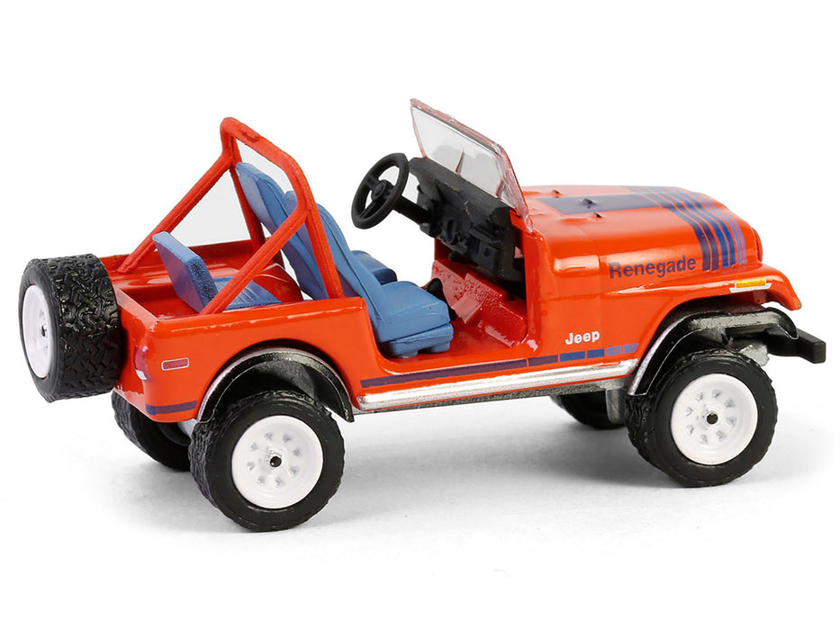 1979 Jeep CJ-7 Renegade Red with Blue Stripes "We Build 'em Tough Because you Play Rough" "Vintage Ad Cars" Series 11 1/64 Diecast Model Car by Greenlight