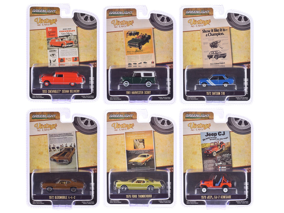 "Vintage Ad Cars" Series 11 Set of 6 pieces 1/64 Diecast Model Cars by Greenlight - Miniature Motors