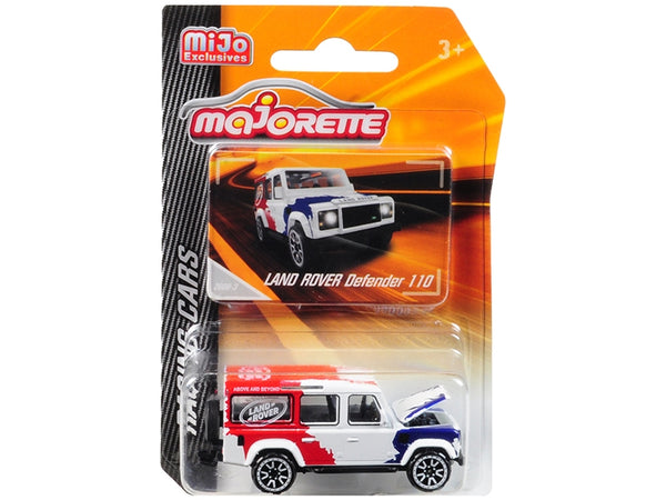 Land Rover Defender 110 White/Red/Blue "Above and Beyond" "Racing Cars" 1/60 Diecast Model Car by Majorette - Miniature Motors