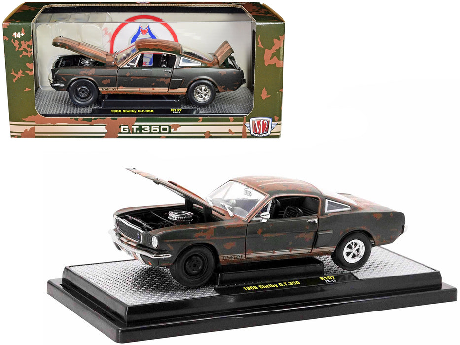 1966 Shelby GT350 Ivy Green with Wimbledon White Stripes (Rusted) Limited Edition to 5250 pieces Worldwide 1/24 Diecast Model Car by M2 Machines - Miniature Motors