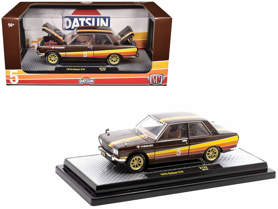 1970 Datsun 510 #5 Brown Metallic with Stripes Limited Edition to 4250 pieces Worldwide 1/24 Diecast Model Car by M2 Machines