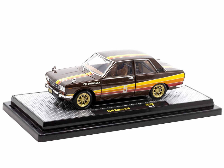 1970 Datsun 510 #5 Brown Metallic with Stripes Limited Edition to 4250 pieces Worldwide 1/24 Diecast Model Car by M2 Machines