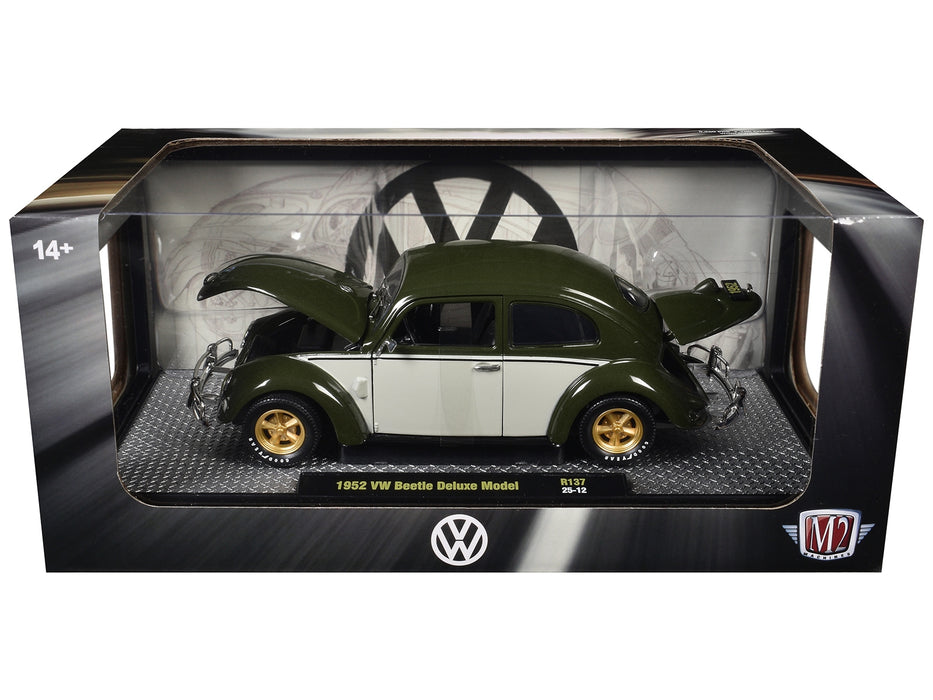 1952 Volkswagen Beetle Deluxe Model Dark Green with Beige Sides Limited Edition to 5250 pieces Worldwide 1/24 Diecast Model Car by M2 Machines