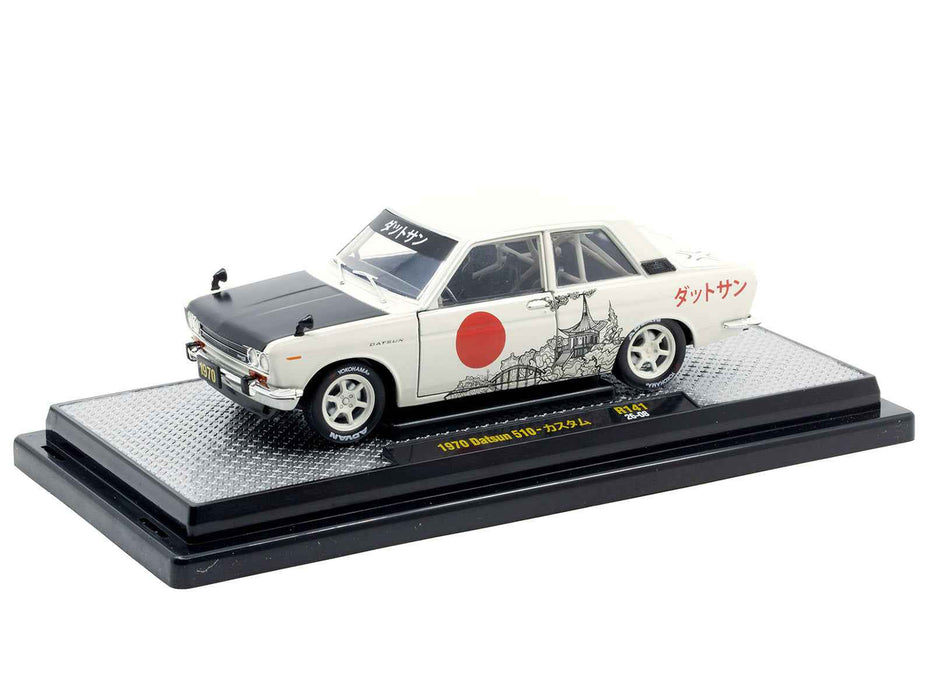 1970 Datsun 510 Light Gray with Japanese Graphics Limited Edition to 4050 pieces Worldwide 1/24 Diecast Model Car by M2 Machines
