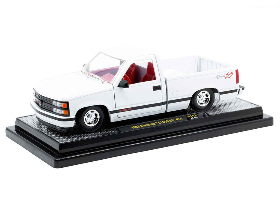 1993 Chevrolet C1500 SS 454 Pickup Truck White with Red Interior Limited Edition to 9600 pieces Worldwide 1/24 Diecast Model Car by M2 Machines