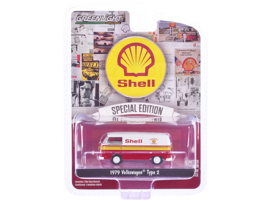 1979 Volkswagen Type 2 Panel Van White and Red with Yellow Stripes "Shell Oil" "Shell Oil Special Edition" Series 2 1/64 Diecast Model Car by Greenlight