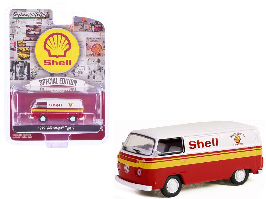 1979 Volkswagen Type 2 Panel Van White and Red with Yellow Stripes "Shell Oil" "Shell Oil Special Edition" Series 2 1/64 Diecast Model Car by Greenlight