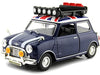 Top-Pick | 1961-1967 Morris Mini Cooper RHD (Right Hand Drive) Dark Blue with British Flag on the Top and Roof Rack "City Classics" Series 1/18 Diecast Model Car by Motormax - Miniature Motors